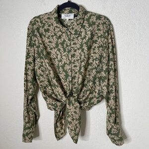 ba&sh Tarmac Long Sleeve Button Up Front Tie Top Womens Size 1 (US4) Green